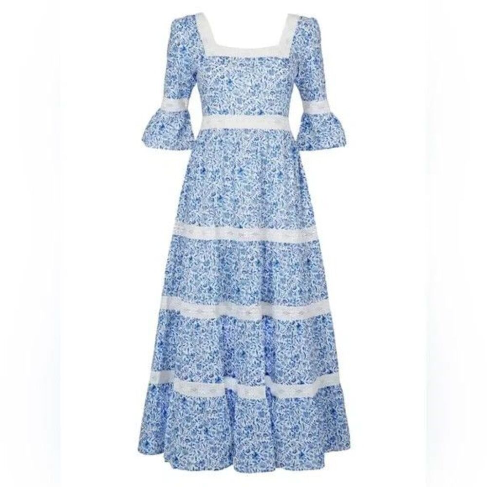 NEW Pink City Prints Dress Tuckernuck Sky Chintz Blue Organic COTTON Small